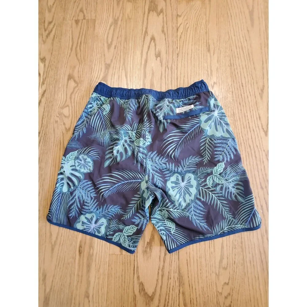 Fair Harbor Boys L Anchor Leaf Print Water Repellent Swim Trunks Evergreen EUC